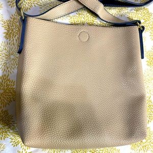 Cream and blue basic crossbody bag
